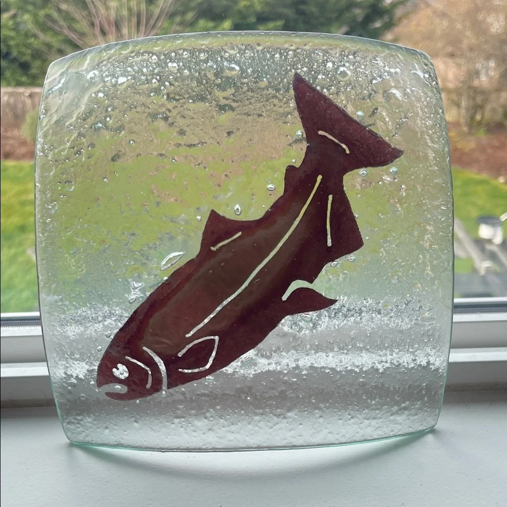 Set of 3 Jones Glassworks Fused Glass Sockeye Salmon Platters | Handcrafted Seat